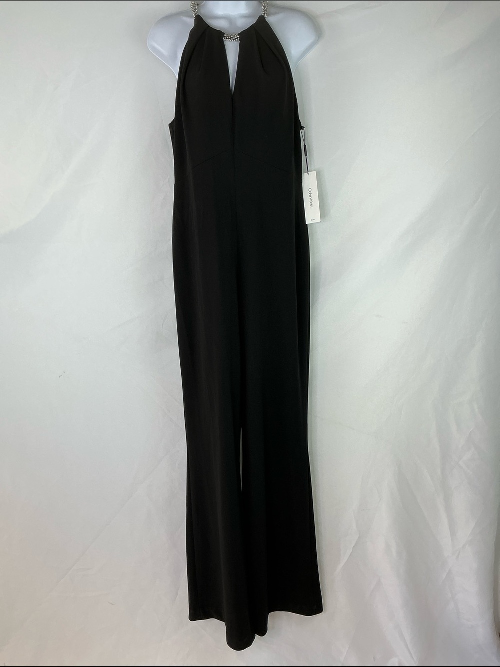 Calvin Klein Black Jumpsuit with Beaded Shoulder Strap Detail, Women's Size 12